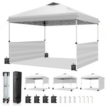 Ktaxon 10x10 Ez Pop Up Canopy Tent,Outdoor Sun Shade Shelter,Outdoor Gazebo,One Push Setup with 2 Half Sidewalls,1 Roller Bag,4 Sandbags,UPF50  - White