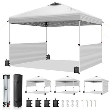 Ktaxon 10x10 Ez Pop Up Canopy Tent,Outdoor Sun Shade Shelter,Outdoor Gazebo,One Push Setup with 2 Half Sidewalls,1 Roller Bag,4 Sandbags,UPF50+ - White
