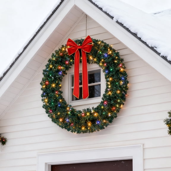 Ktaxon 60in Outdoor Christmas Wreath Decoration 220 Lights LED Garden Garland Decoration,Multicolor