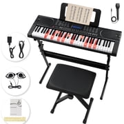 Ktaxon 61 Keys Keyboard Piano with Lighted Keys, Stand, Piano Bench, Black