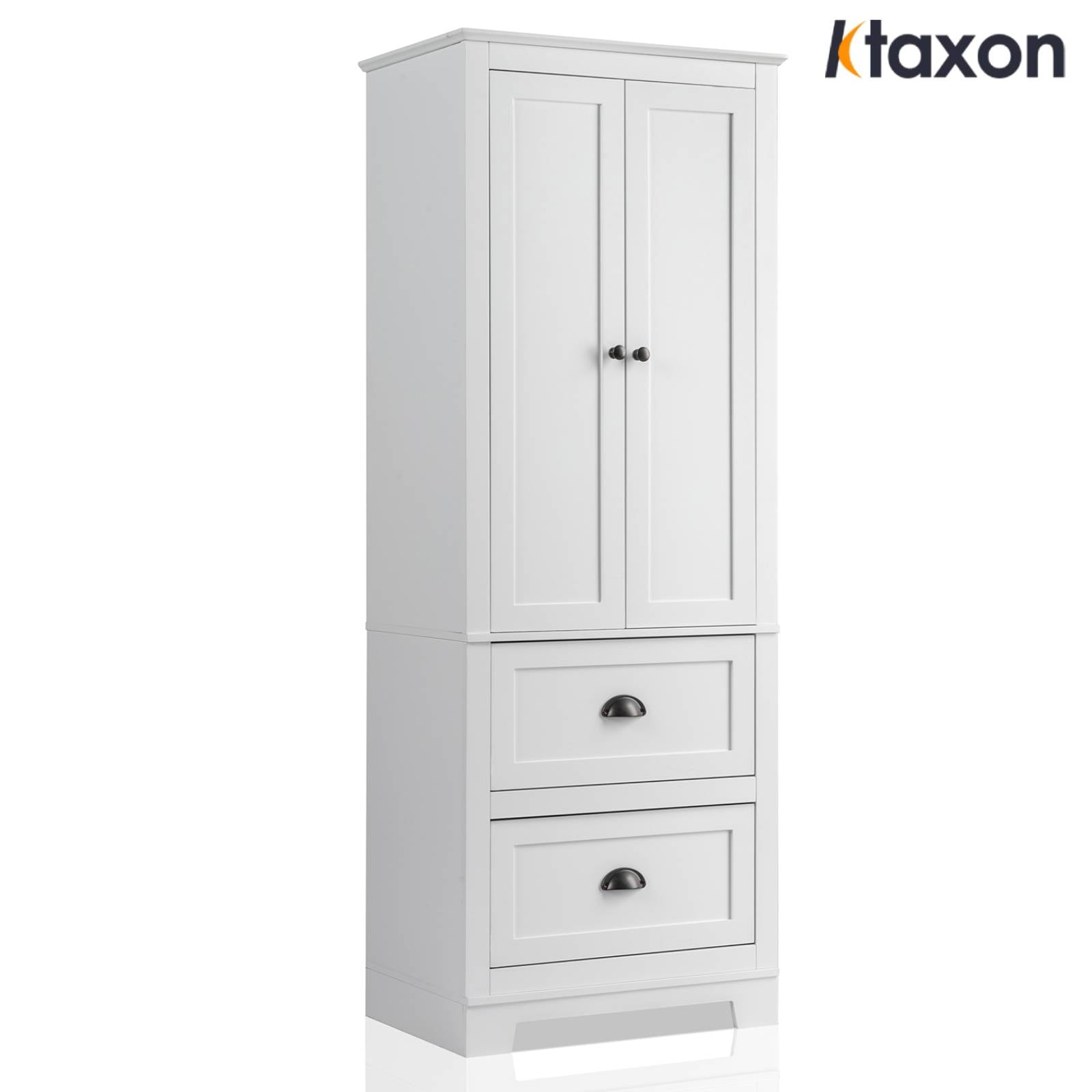 Ktaxon 62'' Large Tall Bathroom Cabinet  with 2 Drawers & 2 Doors, Wood Freestanding Kitchen Hutch Linen Storage Organizer Cabinet, White