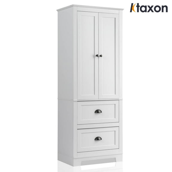Ktaxon 62'' Large Tall Bathroom Cabinet with 2 Drawers & 2 Doors, Wood Freestanding Kitchen Hutch Linen Storage Organizer Cabinet, White