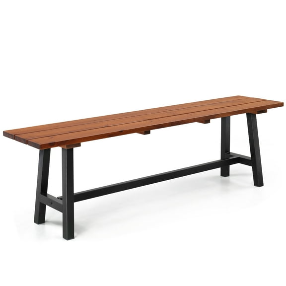 Ktaxon 63in Fir Wood Outdoor Bench, Patio 3-Person Garden Bench with Metal Legs, Weatherproof Patio Bench for Garden Park Yard Entryway Front Porch, Natural