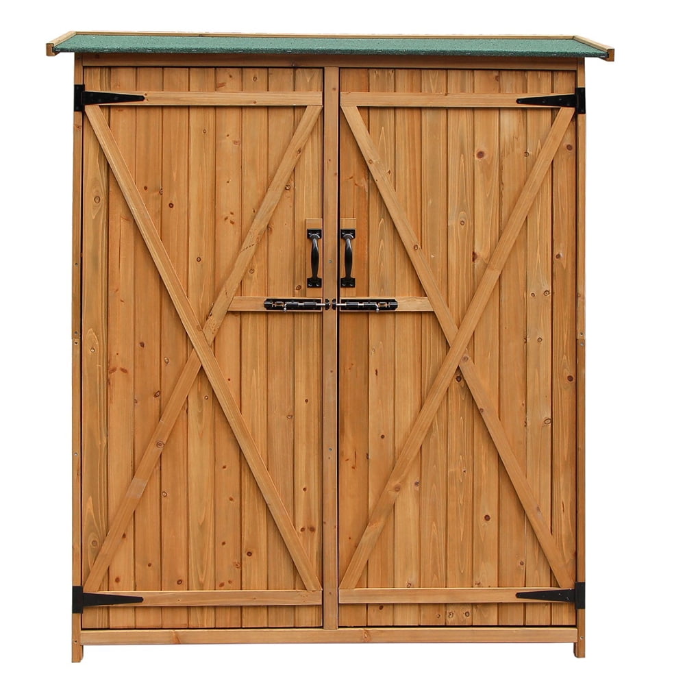 Ktaxon 64" Wooden Outdoor Garden Storage Shed with Fir Wood Medium Storage Shed Lockable Storage Unit with Double Doors, Natural Color