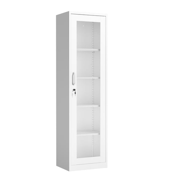 Ktaxon 65" Glass Door Steel Display Cabinet with Lock, Adjustable Shelves, Tall Narrow Storage Cupboard, LED-Ready, Black