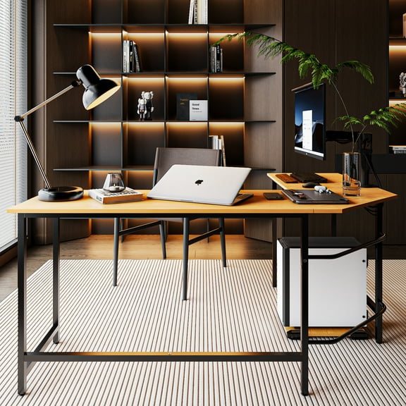 Ktaxon 66" Wood L-Shaped Computer Desk Corner Gaming Latop PC Table Study Office Workstation Wood Color