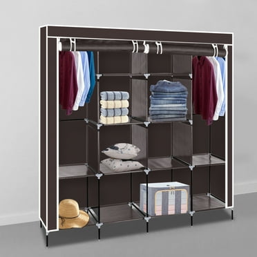 Ktaxon 67" Clothes Closet Portable Wardrobe Clothes Storage Rack 12 Shelves 4 Side Pockets, Dark Brown