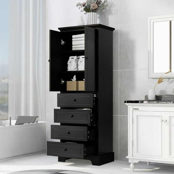 Ktaxon 68" Bathroom Cabinet, Kitchen Pantry Cabinet Storage Sideboard Buffet, 2-Door Wardrobe Bedroom Armoire with 4 Drawers for Living Room Office, Adjustable Shelf, Black