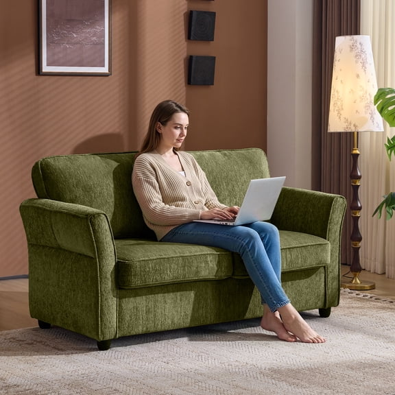 Ktaxon 68" Loveseat Sofa, 2-Seater Chenille Fabric Couch, Compact Sofa for Living Room, Bedroom, Apartment, Small Place Green