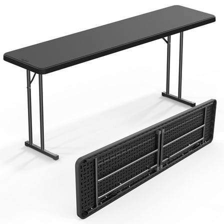 Ktaxon 6Ft Folding Narrow Table, Plastics Portable Long Table with Carrying Handle for Indoor Outdoor Patio Porch Garden, Black