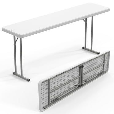 Ktaxon 6Ft Folding Narrow Table, Plastics Portable Long Table with Carrying Handle for Indoor Outdoor Patio Porch Garden, White