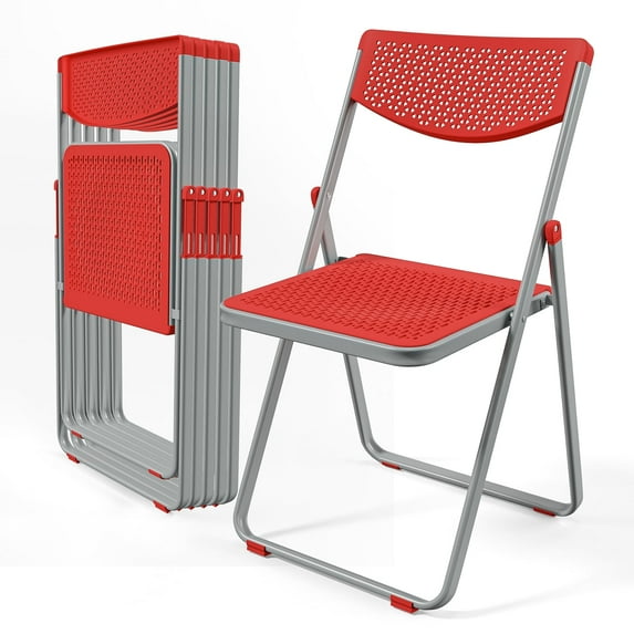 Ktaxon 6Pcs Plastic Folding Chairs, Outdoor Portable Commercial Chairs for Indoor Outdoor, Suitable for Events Party Picnic School Wedding, White