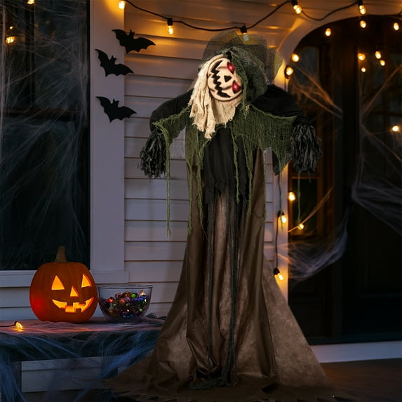 6ft Crooked Pumpkin Man Animated Halloween Decoration Creepy Halloween Animatronics w/ Pre-Recorded Screaming Ktaxon