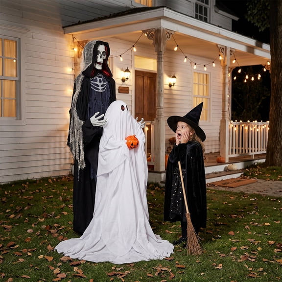 Ktaxon 6ft Halloween Animatronics Decorations,Animated Grim Reaper with Levitating Ghost