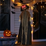 Ktaxon 6ft Pumpkin Man Animated Animatronic Decoration Creepy Halloween w/ Classic Cape Creepy Cloaked Jack-o-Lantern for Porch & Yard