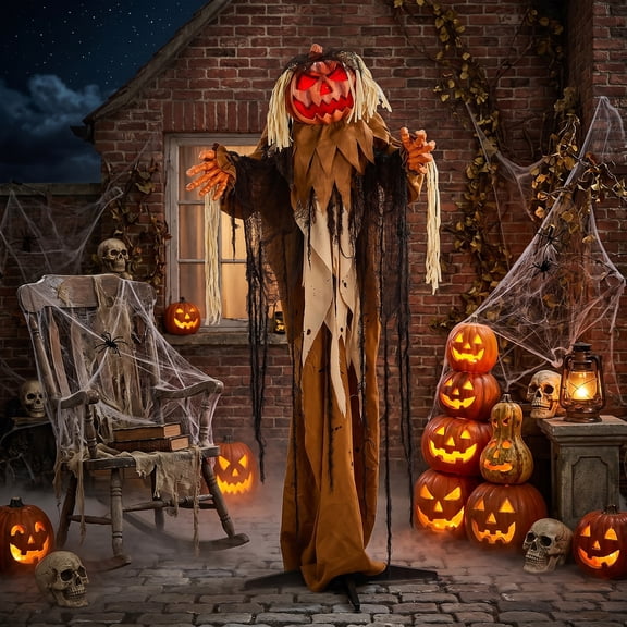 Ktaxon 5.5ft Pumpkin Man Animated Animatronic Decoration Creepy Halloween w/ Dropping Head – Touch Activated