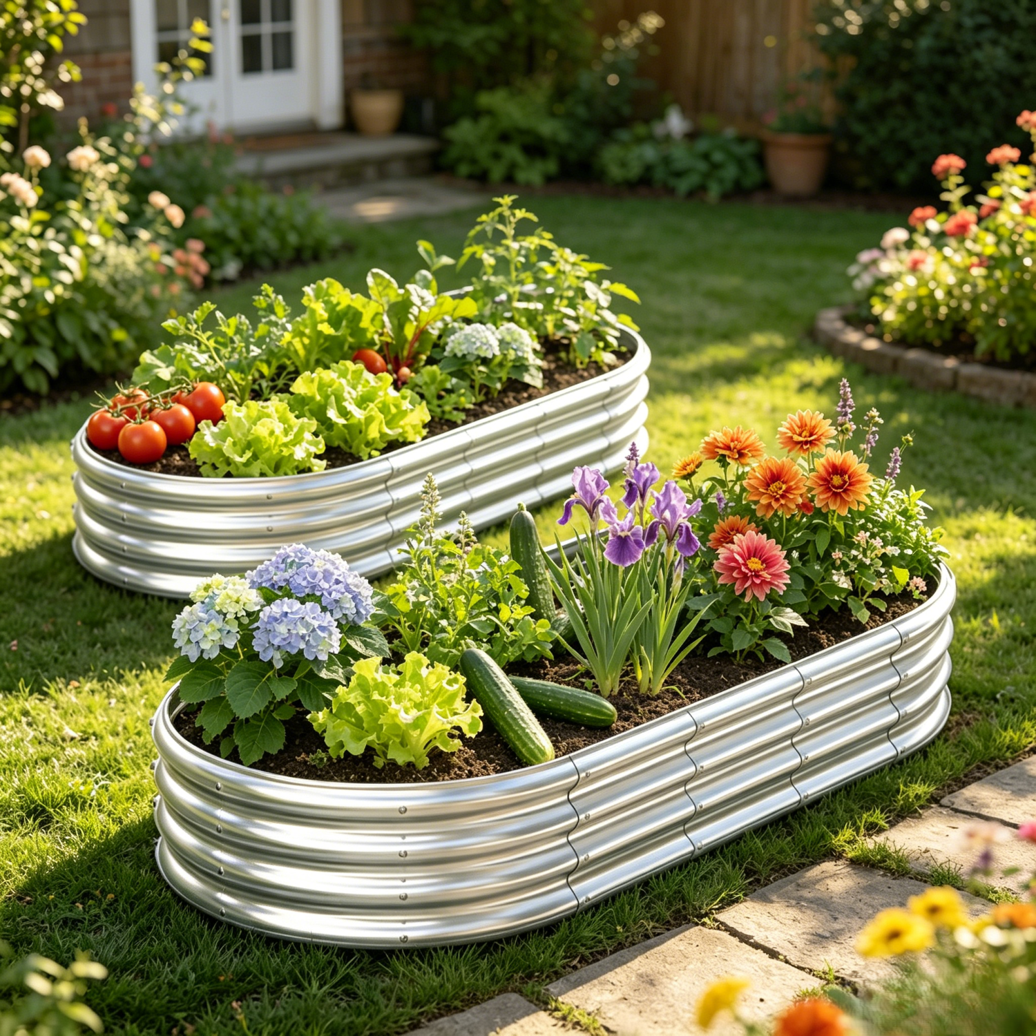 Ktaxon 6x3x1ft Oval Metal Raised Garden Bed - Galvanized Steel Planter Box for Outdoor/Indoor Use, Starlight Silver (2-Pack)