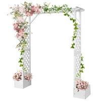 Ktaxon 7.2ft Large Wood Arch with Planter Box Flat Top Trellis for Garden Climbing Plants White
