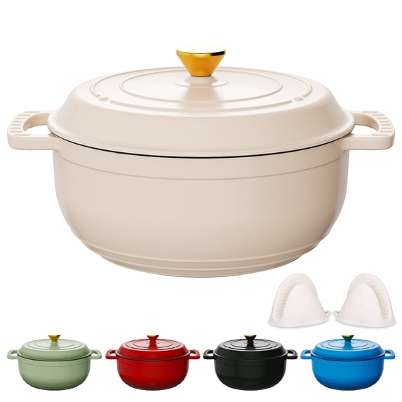 Ktaxon 7.5 Quart Enameled Cast Iron Dutch Oven with Upgraded Textured Handles Pre-Seasoned Cookware, Induction & Oven Safe up to 500°F, White