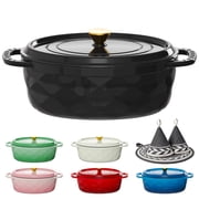 Ktaxon 7.5QT Enameled Cast Iron Dutch Oven with Upgraded Textured Handles, Oval Geometric Design, Oven Safe to 500°F, Obsidian Black