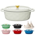 thumbnail image 1 of Ktaxon 7.5QT Enameled Cast Iron Dutch Oven with Upgraded Textured Handles, Oval Geometric Design, Oven Safe to 500°F, Ivory White, 1 of 13