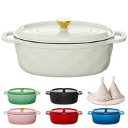 Ktaxon 7.5QT Enameled Cast Iron Dutch Oven with Upgraded Textured Handles, Oval Geometric Design, Oven Safe to 500°F, Ivory White