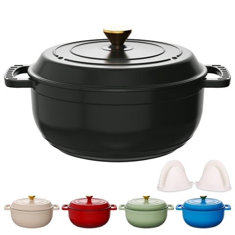 Ktaxon 7.5 Quart Enameled Cast Iron Dutch Oven with Upgraded Textured Handles Pre-Seasoned Cookware, Induction & Oven Safe up to 500°F, Black