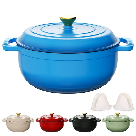 Ktaxon 7.5 Quart Enameled Cast Iron Dutch Oven with Upgraded Textured Handles Pre-Seasoned Cookware, Induction & Oven Safe up to 500°F, Blue