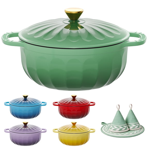 Ktaxon 7.5QT Enameled Cast Iron Dutch Oven with Upgraded Textured Handles, Petal-Shaped Design, Induction Compatible, Oven Safe to 500°F, Sage Green