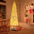 thumbnail image 1 of Ktaxon 7.5FT Pre-Lit Christmas Tree, Warm White Lights Pencil Xmas Tree, Slim Christmas Tree with 719 Tips, White, 1 of 7