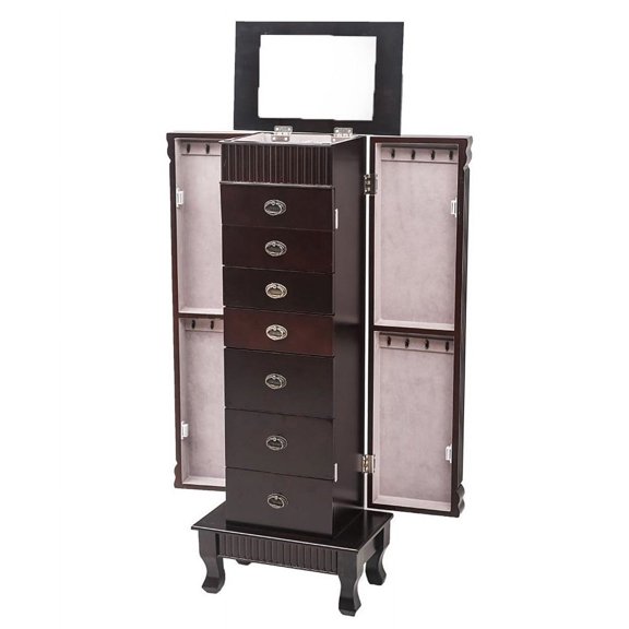 Ktaxon 7-Drawer Jewelry Cabinet Chest with Mirror Jewellery Box Organizer Wooden, Brown