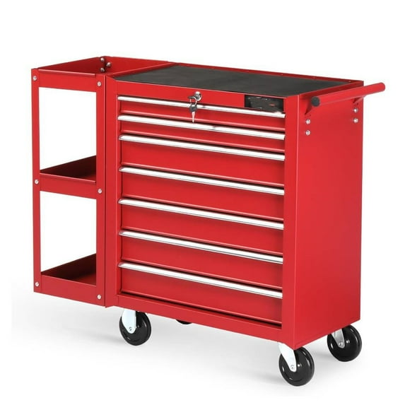 Ktaxon 7-Drawer Rolling Tool Chest with Side Shelves, Tool Storage Side Cabinet w/Lockable Wheels, for Warehouse Garage Repair Shop