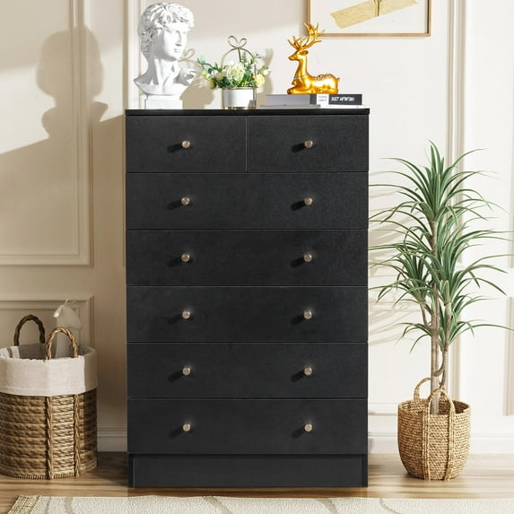 Ktaxon 7 Drawers Dresser Chests for Bedroom, Wood Chset of Drawers,Dressers Organizer for Bedroom, Living Room,Hallway, Black