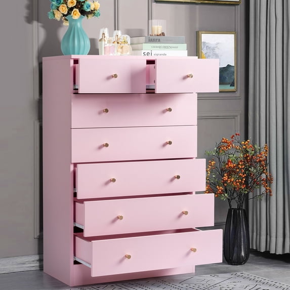 Ktaxon 7 Drawers Dresser Chests for Bedroom, Wood Chset of Drawers,Dressers Organizer for Bedroom, Living Room,Hallway, Pink