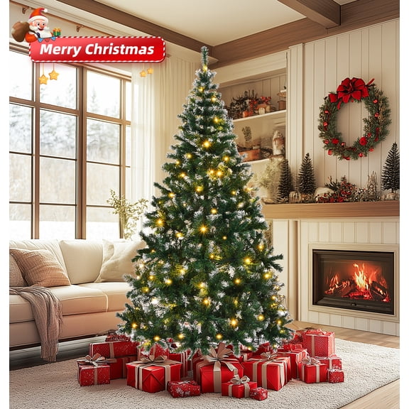 Ktaxon 7 FT Pre-Lit Christmas Tree, Spruce Tree with 150 Warm Lights, 1100 Branch Tips Remote Control, Green