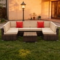 thumbnail image 1 of Ktaxon 7 PCS Patio Sectional Rattan Furniture Set PE Rattan Outdoor Wicker Furniture Couch Set  w/ Cushions for Deck Poolside, 1 of 13