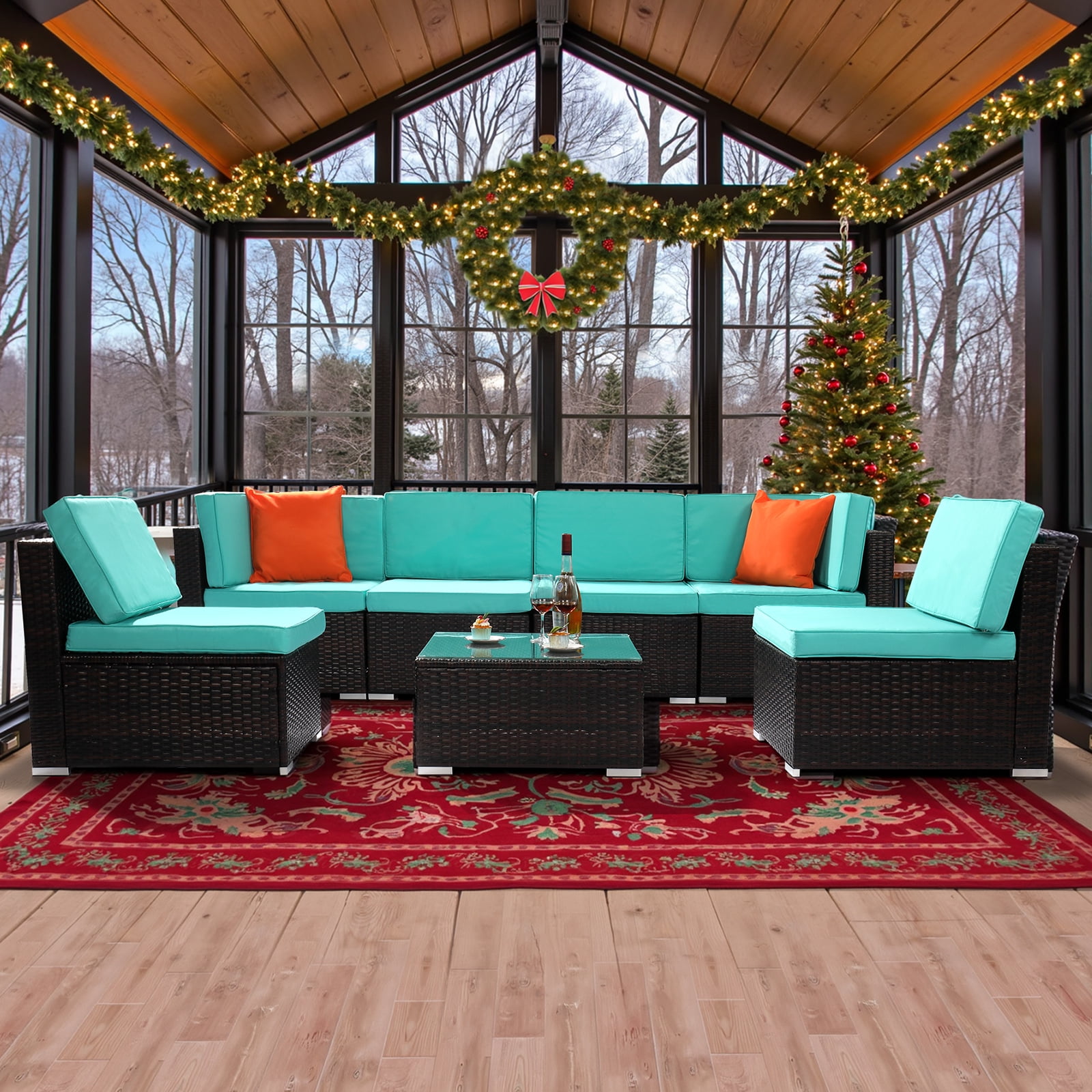 Walmart Deals of Ktaxon 7-Piece Rattan Wicker Outdoor Sofa Set with Corner Table for Deck, Patio & Garden