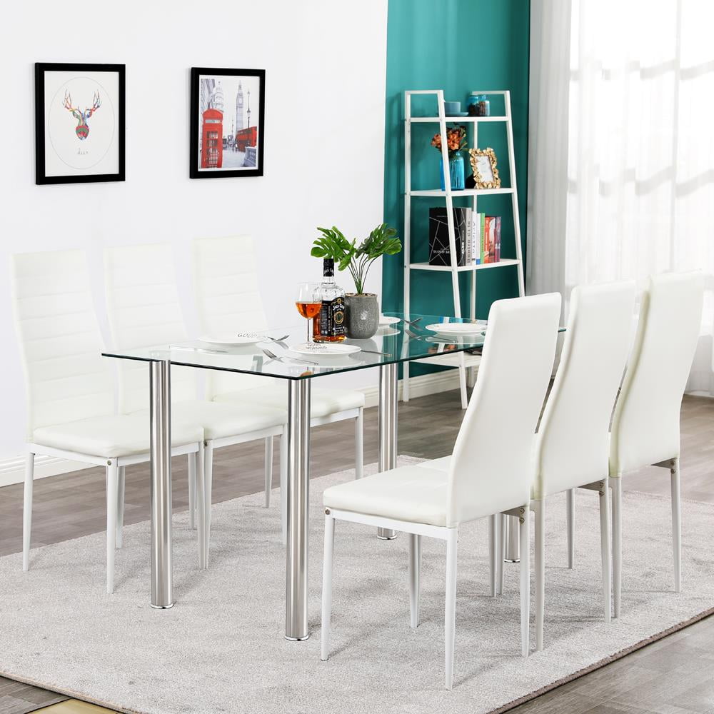 Modern 7-Piece Dining Set with Glass Metal Table and Ethiopia Ubuy
