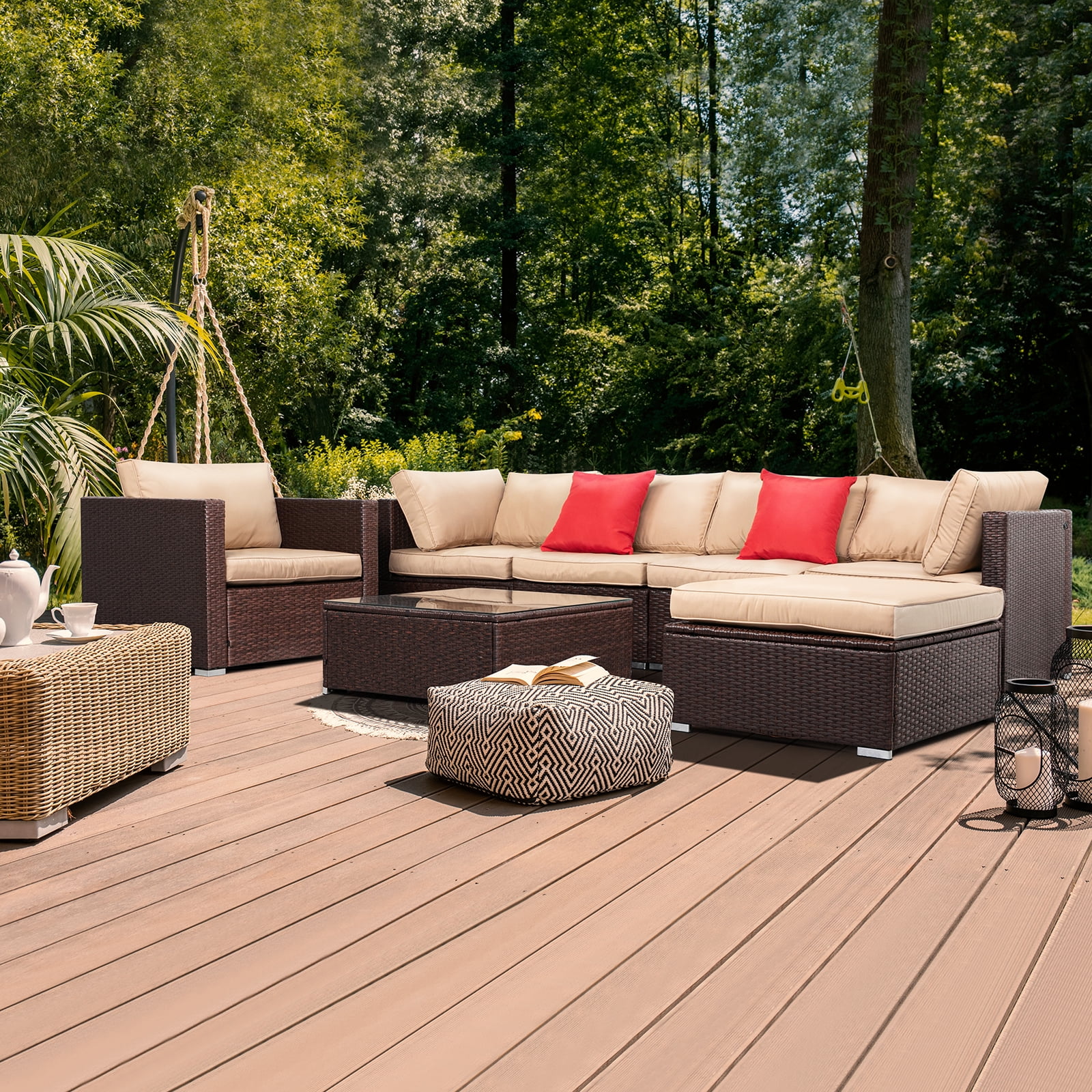 Ktaxon 7 Pieces Outdoor Sectional PE Rattan Sofa S