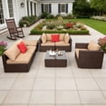 thumbnail image 1 of Ktaxon 7 Pieces Outdoor Sectional PE Rattan Sofa Set, Wicker Sectional Set, Patio Set for All Weather Cushion, Brown, 1 of 12