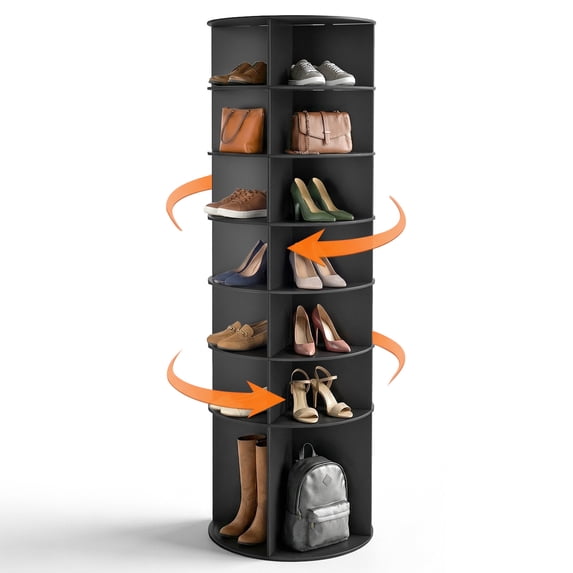 Ktaxon 7-Tier Rotating Shoe Rack Tower, Free Standing 360° Revolving Organizer, 28 Pairs of Shoes/ Bag, Black