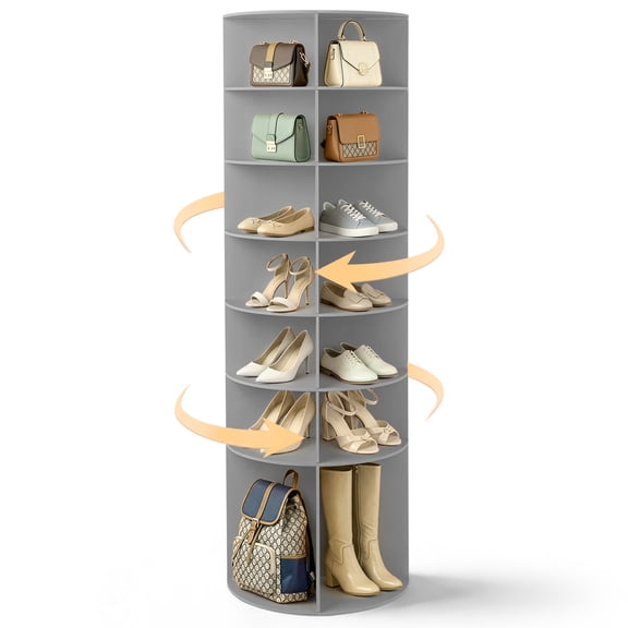 Ktaxon 7-Tier Rotating Shoe Rack Tower,  Free Standing 360° Revolving  Organizer, 28 Pairs of Shoes/ Bag, Gray