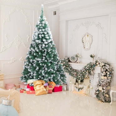 Ktaxon 7ft Flocked Full Artificial Christmas Tree, Sturdy Metal Stand, Snow Tips Indoor Decoration Tree, Green