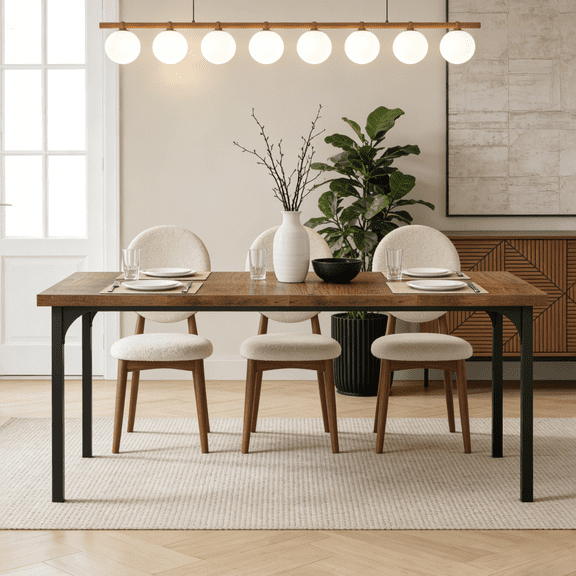 Ktaxon 70.8" Dining Table for 6~8, Farmhouse Kitchen Table Large Rectangle Dinner Table for Home, Dining Room, Kitchen, Brown