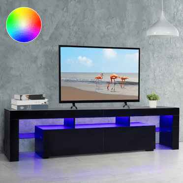 Ktaxon 70" LED TV Stand 16 Color for 65/70/75'' TVs, RGB Media Gaming Entertainment Center for Living Room, Black