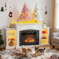 Ktaxon 70" Modern Fireplace TV Stand with 23" Electric Mantel Heater, LED Lighting Entertainment Center for 55/60/65/70" TVs, Media Console Cabinet, White