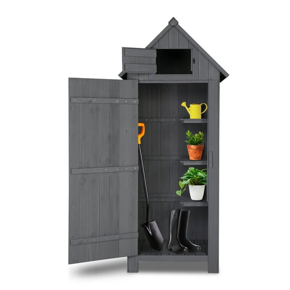 Ktaxon 70in Storage Shed Garden Shed 4-tier Shelves Outdoor Storage Cabinet w/ Asphalt Roof