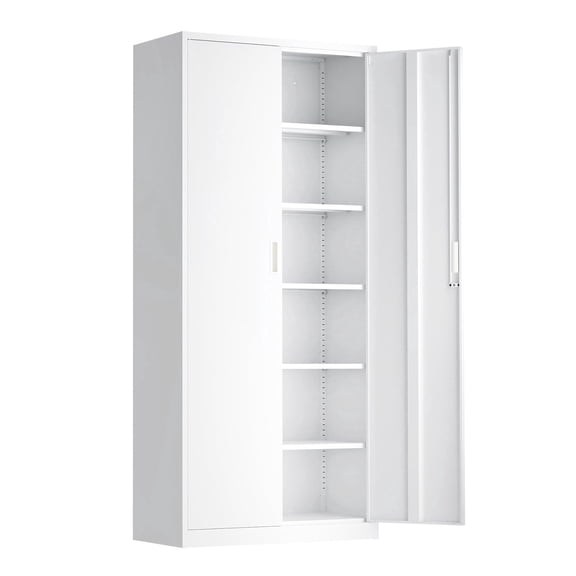 Ktaxon 71"H Metal Garage Storage Cabinet, Heavy Duty Steel Utility Locker with 5 Adjustable Shelves, for Home, Office, Warehouse, Garage, White