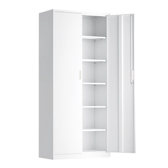 Ktaxon 71"H Metal Garage Storage Cabinet, Heavy Duty Steel Utility Locker with 5 Adjustable Shelves, for Home, Office, Warehouse, Garage, White