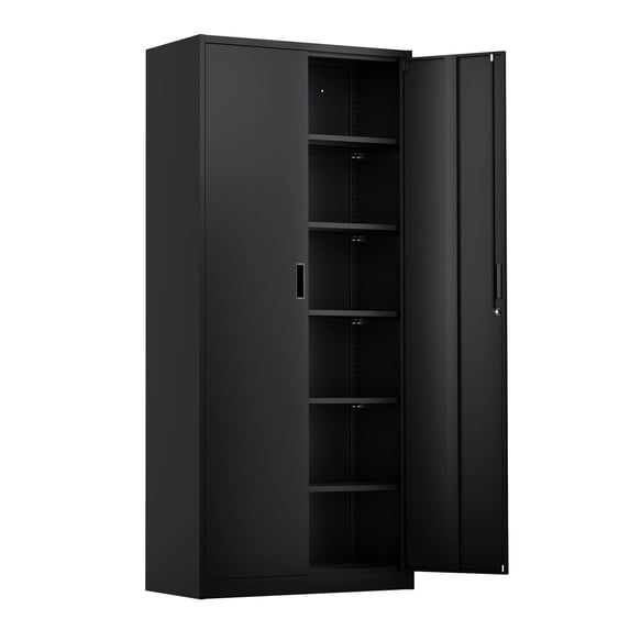 Ktaxon 71"H Metal Garage Storage Cabinet, Heavy Duty Steel Utility Locker with 5 Adjustable Shelves, for Home, Office, Warehouse, Garage, Black